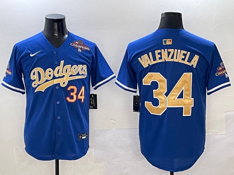 Men Los Angeles Dodgers #34 Valenzuela Blue Gold Game Nike 2025 MLB Jersey style 2